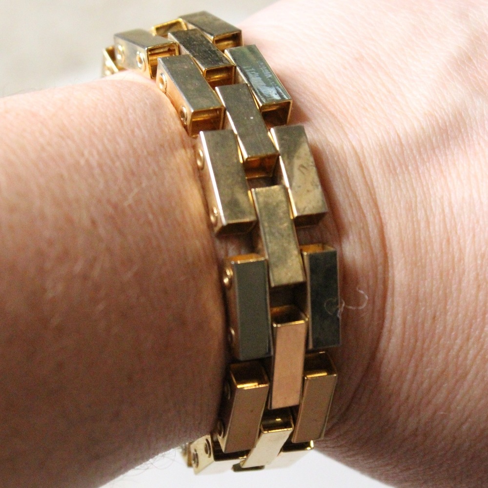 Vintage Gold Brick Link Bracelet 7.5" Minimalist Quiet Luxury Y2K Dark Academia